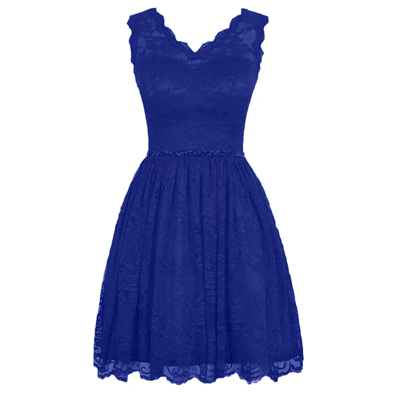 

New Arrival Royal Blue Burgundy Black Short Cocktail Party Dresses V-neck Lace Beaded Sashes Above Knee Length Cocktail Dresses