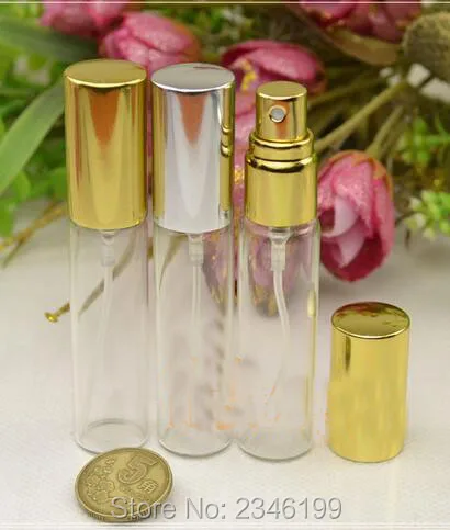 10ML Glass Perfume Bottle, 10CC Glass Spray Bottle With Gold Silver Cap, Glass Parfum Sample Packing Vials, 100pcs/lot