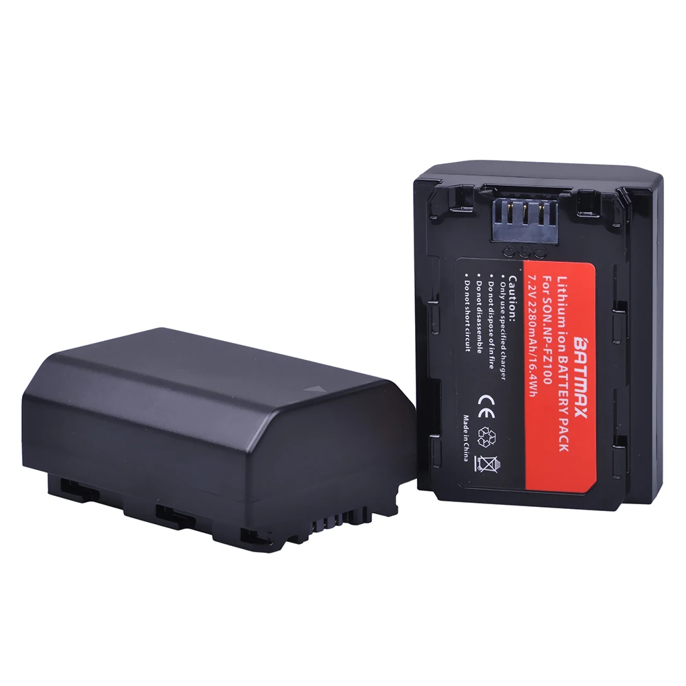 2Pcs 2280mAh NP-FZ100 NP FZ100 Rechargeable Li-ion Battery for Sony NP-FZ100, BC-QZ1, Sony a9, a7R III, a7 III, ILCE-9 Cameras