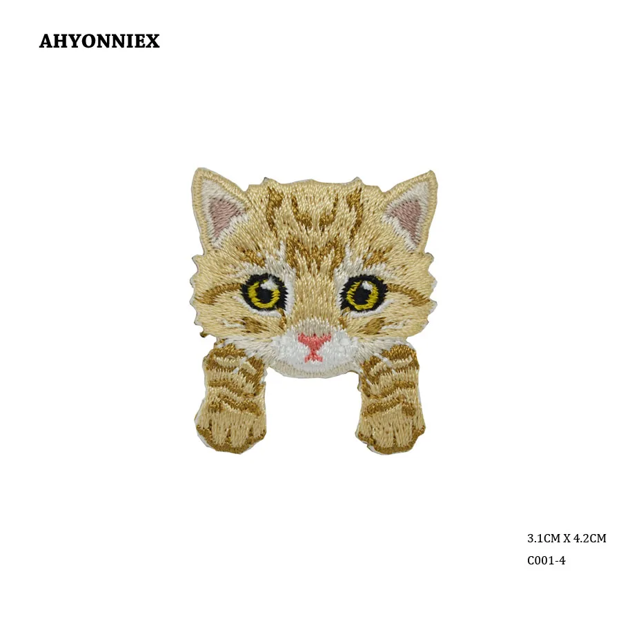 AHYONNIEX 1PC Kawaii cats animal Embroidered Patches Iron on Applique fashion Patches Shirt Patchwork Fabric for DIY Patches