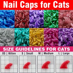 120pcs - Glitter Soft Nail Caps for Cats + 6x Adhesive Glue + 6x Applicator /* XS, S, M, L, paw, claw, cover, lot, cat */