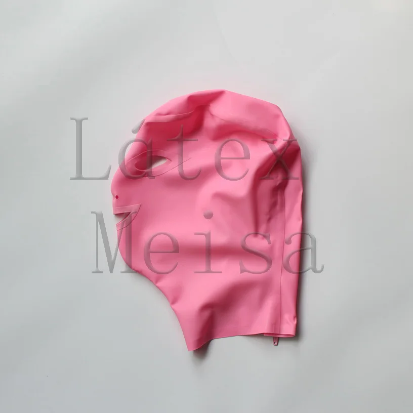 

Head Latex masks pink rubber hoods open eyes nostrils and mouth with back zip