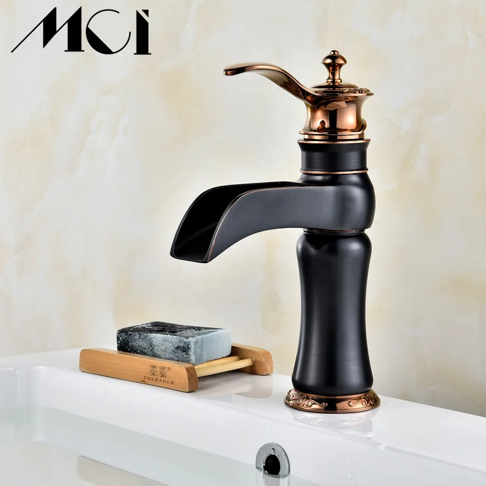 Torneira Black Waterfall Basin Sink Faucet Antique Brass Waterfall Basin Mixer Single Handle Mixer Tap Bathroom Waterfall Crane