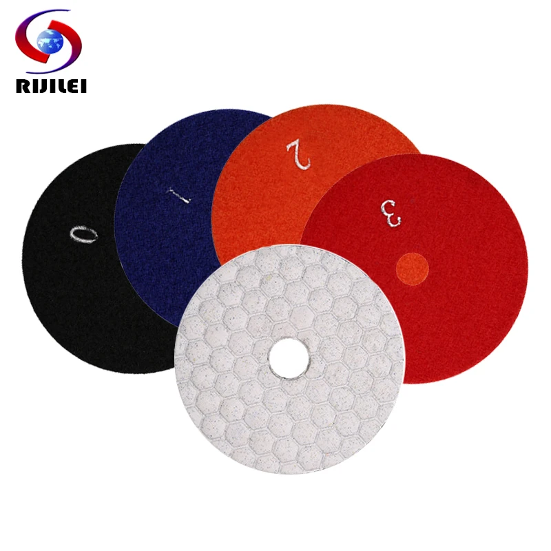 RIJILEI 4 Pcs/Lot 4 Steps 80/100mm Dry Polishing Pad 3/4 Inch Marble Polishing Pads WHITE Diamond Polishing Pads for Stone HF03