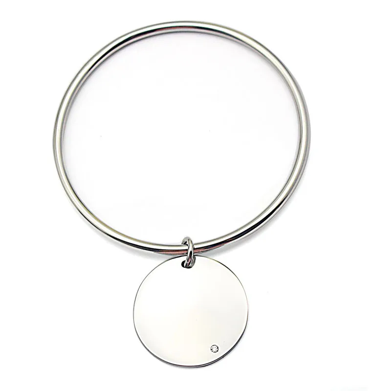 Wholesale 70mm 65mm 60mm Diameter Circle Bangle Rhinestones Round Pendant Bracelet Stainless Steel Women Jewelry