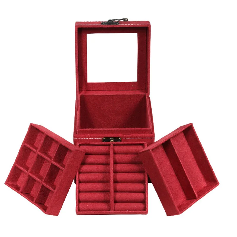 Hot sale fashion Portable velvet jewelry box Three-layers small jewelry box Birthday gift jewelry storage jewelry Box Wholesale