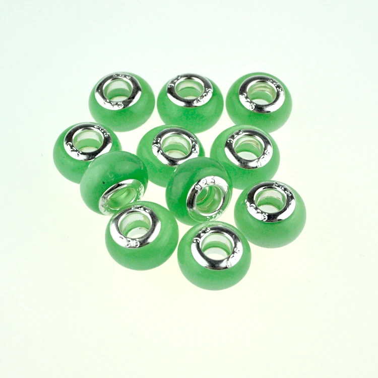 Wholesale 100pcs Green Round Glass Beads 9x14mm Big Hole Beads Floating Cat Eye Beads Charm Favour European Bracelet DIY Beads