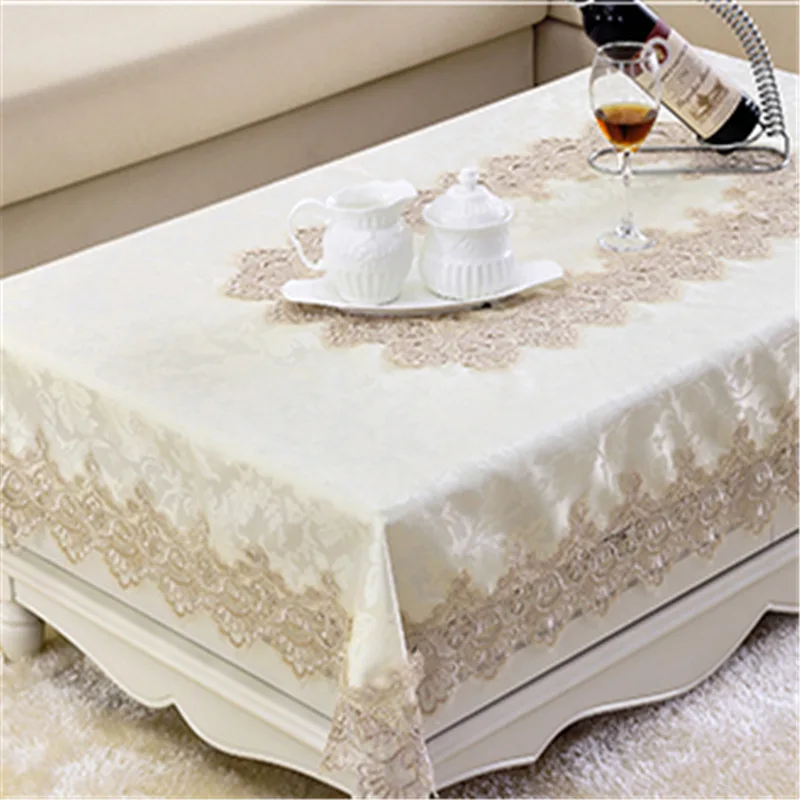 2018 new arrival cotton polyester table linen for home party decoration embroidered floral lace edge dustproof covers for table