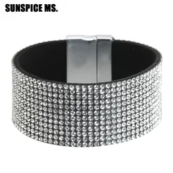 SUNSPICE MS Bracelet Jewelry Sparkling Rhinestone Women Soft Leathers Wide Charm Bracelet Fashion Spring Female Accessories 2018