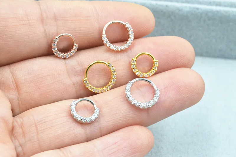 50pcs Body Jewelry Piercing - CZ Shine Lip Labret Ring Ear Helix Bar Lip Piercing Bend Nose Septum Ring 18gx6/8mm Bend Style