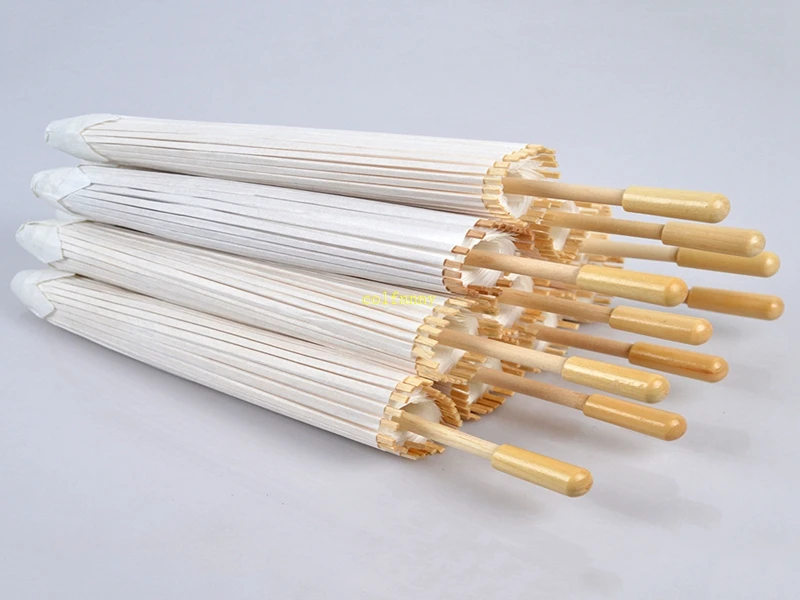 20pcs/lot 20cm/30cm/40cm/60cm diameter Bamboo Wedding Umbrella Parasol White Paper Long Handle Wedding Favor Parasol