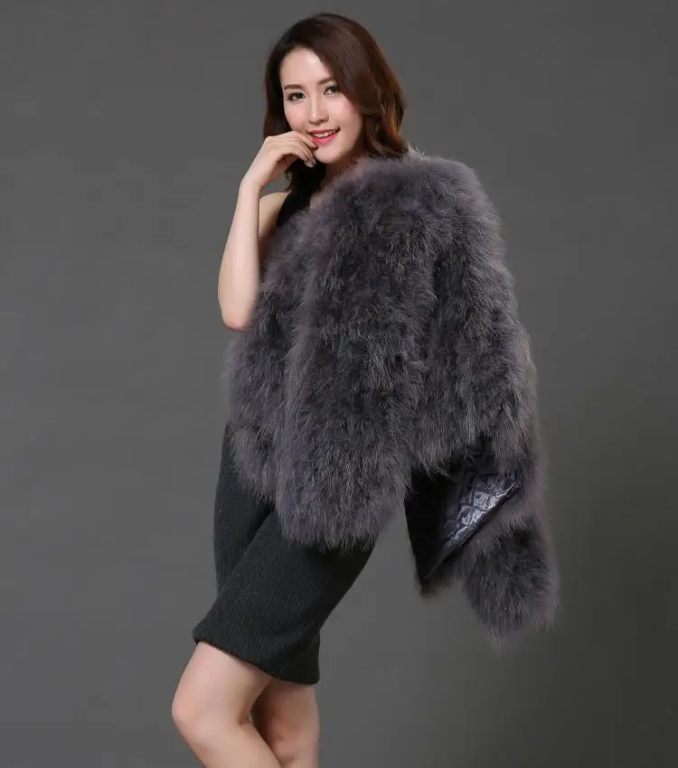 sexy Ostrich wool turkey real fur women black coat genuine feather short plus size 5XL,7XL winter festival long sleeve jacket