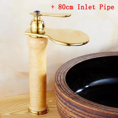 European brass sink basin faucet cold and hot,Bathroom jade wash basin faucet waterfall,Long type kitchen faucet mixer water tap