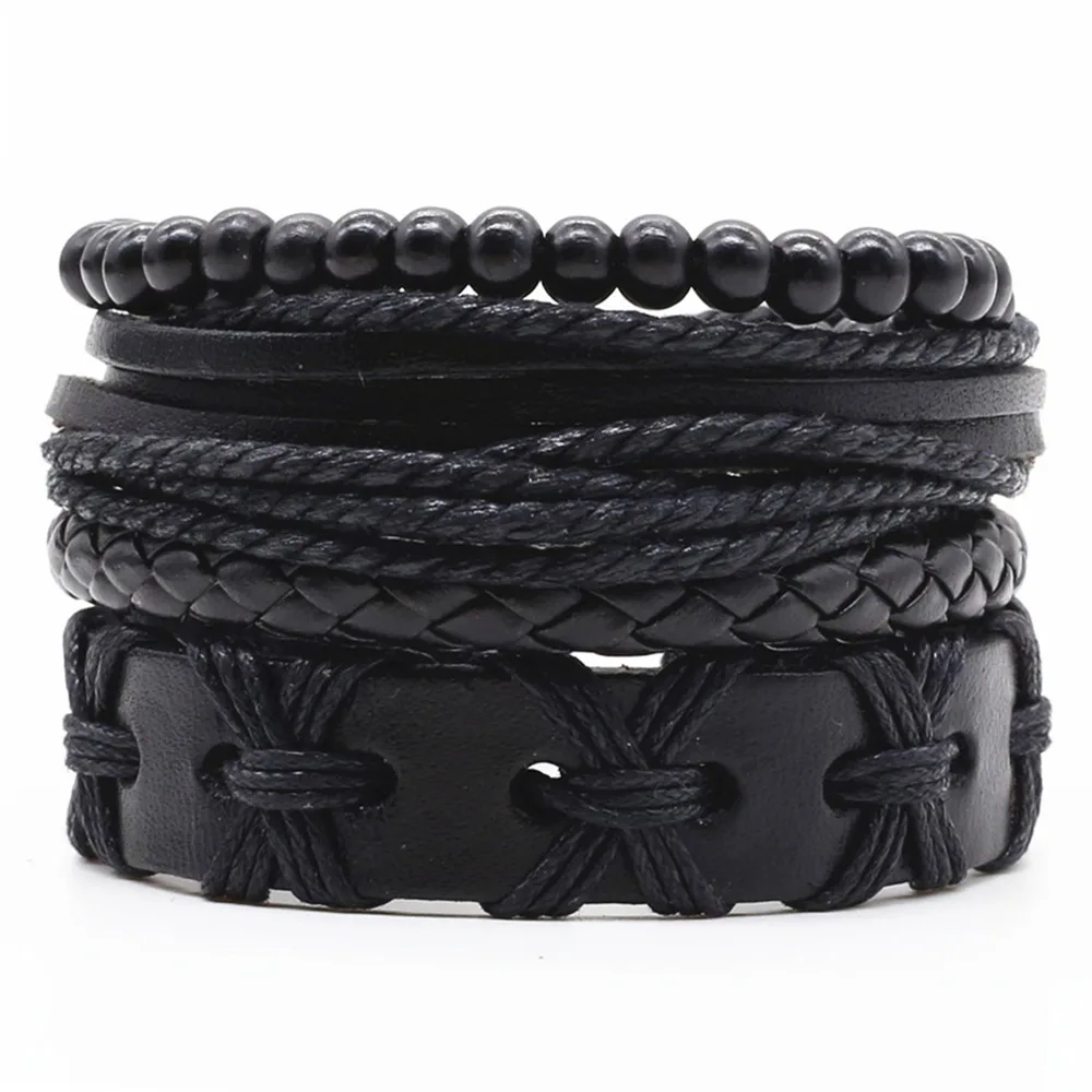 New Fashion Weave Vintage Beads Leather Black Male Men Bracelets Women Female Jewelry Accessories