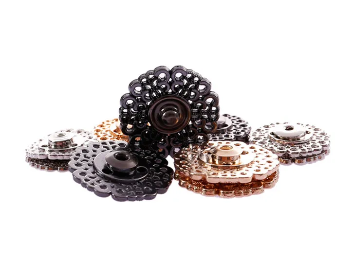 5pairs/lot Gold/Gun/black Metal Snap Button 18mm/21mm/25mm Clasp buttons flower shape Invisible Coat Buttons Fashion Suit