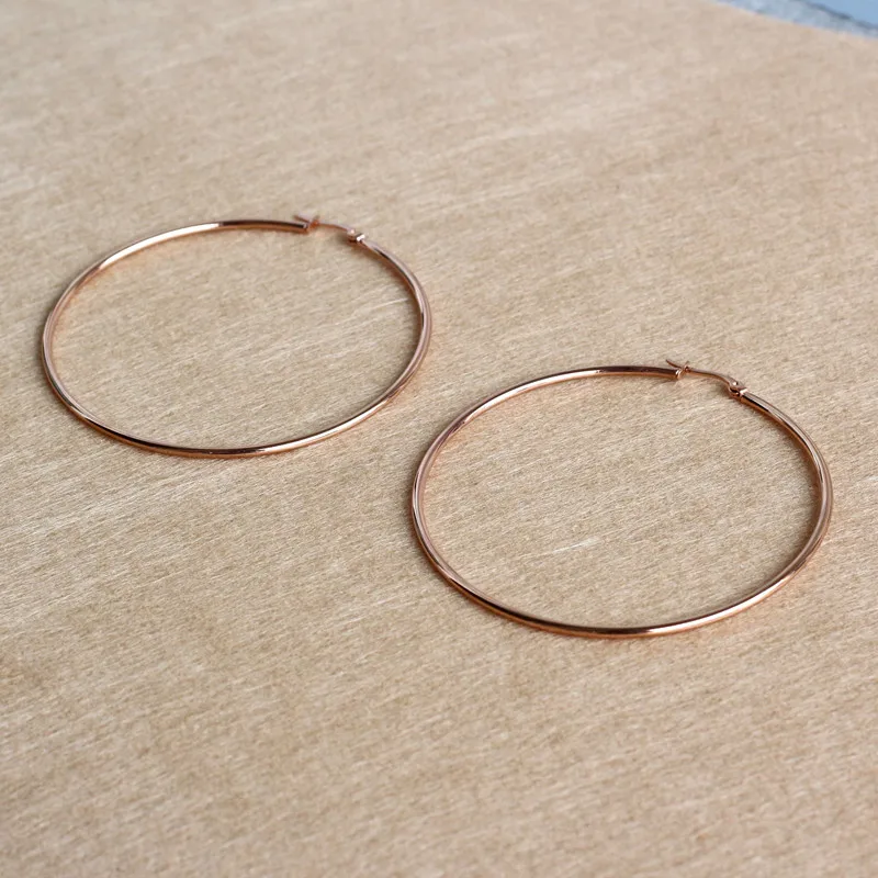 Rose Gold-color Plated Titanium 70mm Hoop Earrings 316 L Stainless Steel No Easy Fade Allergy Free