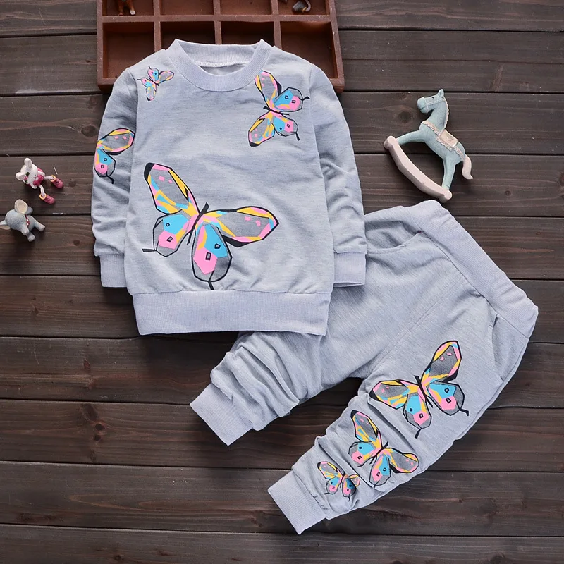 BOTEZAI Children Girls Clothing Sets 2021 Summer Fashion Style Butterfly Printed T-Shirts+Pants 2Pcs Baby Girls Clothes Sets