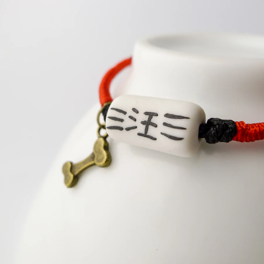 Chinese Characters Cat and Dog Red Rope Ceramic Bracelets DIY Cartoon Handmad Lovers Bracelet #EY412