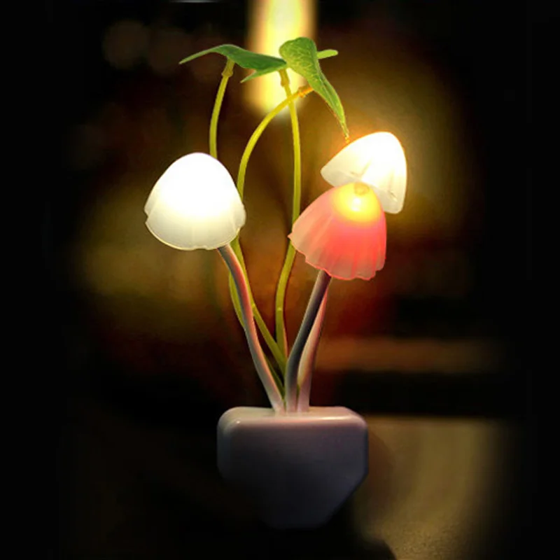 Dark automatic bright Mushroom Fungus Novelty Light EU & US Plug Sensor 110V-220V 3 LED Colorful Mushroom Lamp Led Night Lights