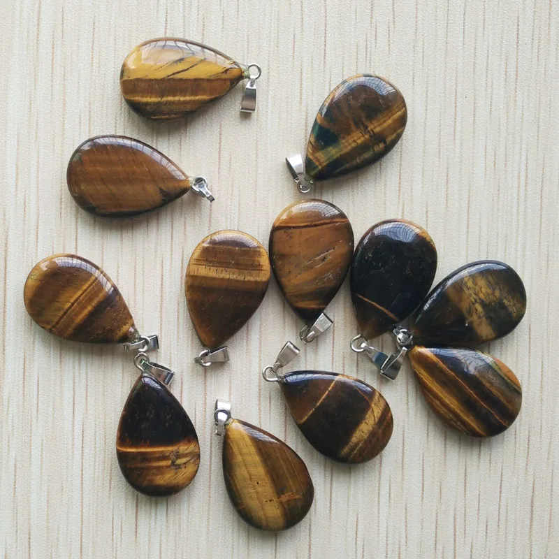 2018 fashion natural tiger eye stone flat water drop charms pendants fit Necklaces making 12pcs/lot wholesale Free shipping