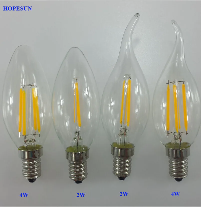 

E14 Led Light 110V / 220V 2W 4W Led Filament Bulb LED Candle Light LED Lamp Lampada Led Retro Edison Glass Crystal Chandelier