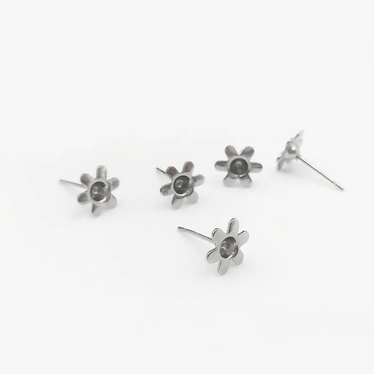 

Stainless Steel Stud Earrings Findings 8mm Sun Flower for 3mm Point Back Rhinestone Bases Earrings post Settings DIY Crafts