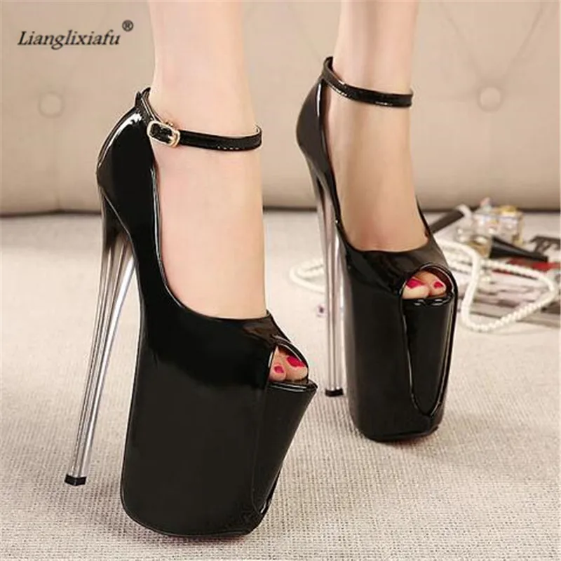 LLXF zapatos mujer Plus34-42 43 sexy Stiletto 16/19/22cm Thin Heels Shoes Woman Platform Ankle Strap Women Wedding Single Shoes