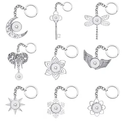 Fashion Moon Flowers elephant wings Crystal rhinestone snap key chains fit 18mm snap buttons DIY snap jewelry XL0043