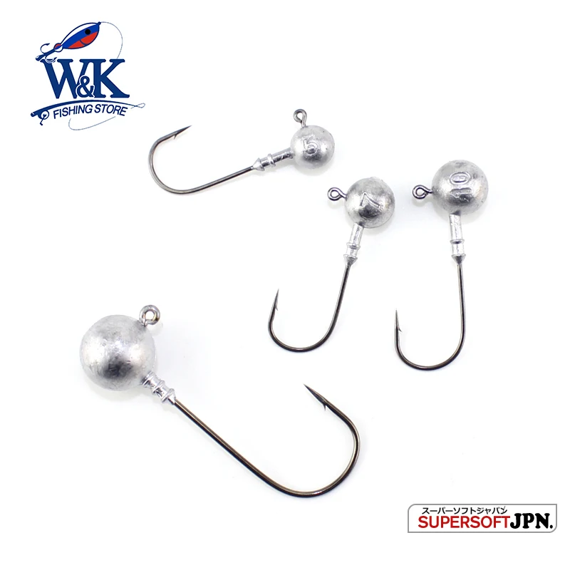 W&K 5g/7g/10g/20g Original Jig Head Barbed Hook Jigs Hook for Soft Lure Grub Bait Pin Tail Fishing Hooks Accessories