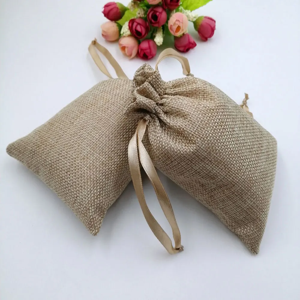 15x20cm 10pcs Ribbon Jute Bag Gift Bags For Jewelry Pouches Gift Bags Wedding Christmas Sack Bag Drawstring Woman Travel Storage