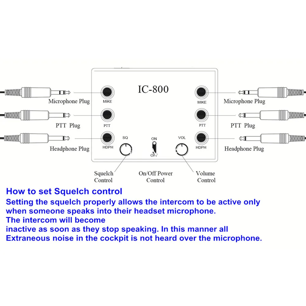 intercom 3 ways clear communication suit for aviation headsets, autogyro,trike, paramotor helmets