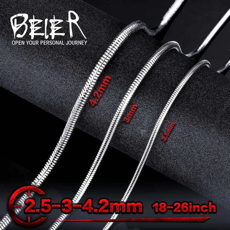 Beier stainless steel necklace 2.5mm/3mm/4.2mm trendy snake chain necklace boy man necklace chain Silver Color  BN1004