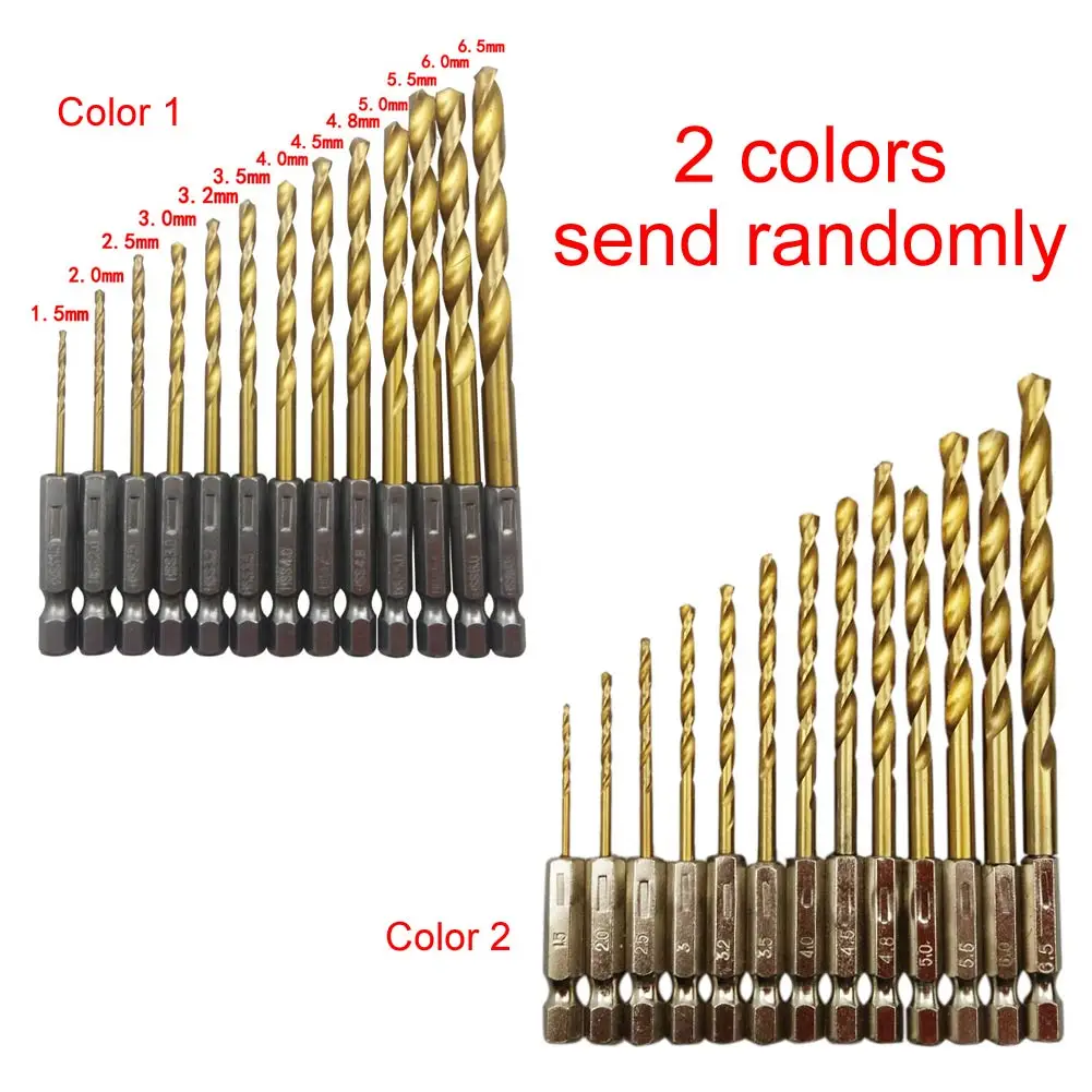 13Pcs สว่านไฟฟ้าเจาะ1/4 Hex Shank HSS เคลือบไทเทเนียม Extractor งานไม้เครื่องมือเจาะเกลียว1.5มม.-6.5มม.