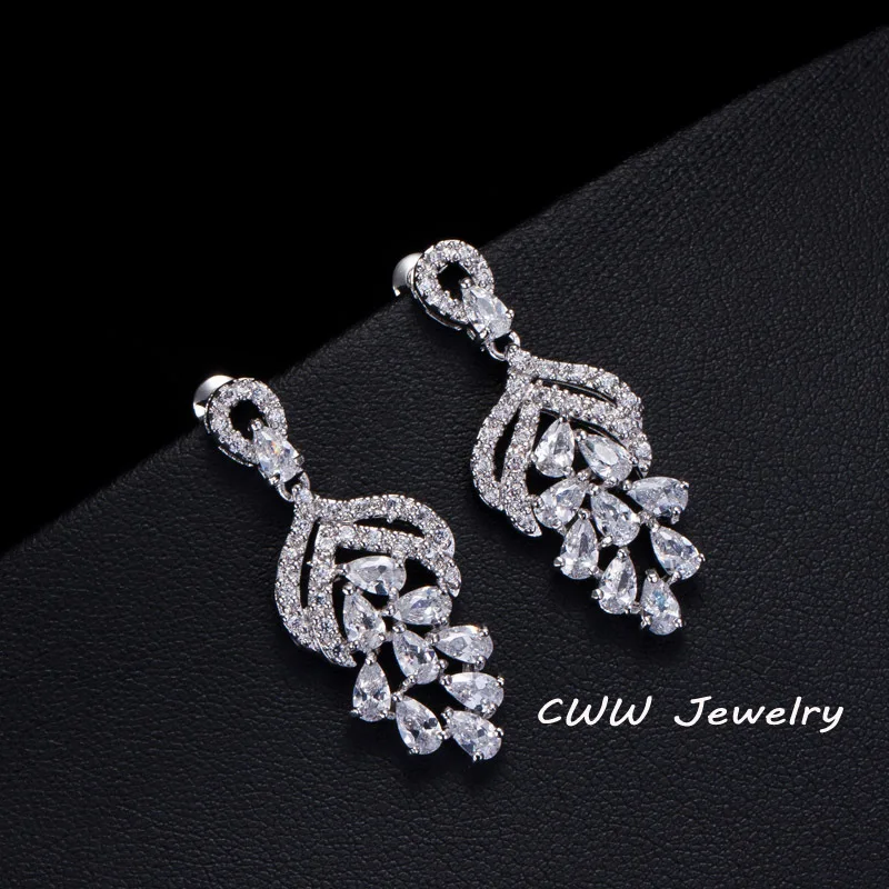 CWWZircons High Quality Micro Pave 3.5 cm Big Red AAA+ Cubic Zircon Drop Flower Shaped Earrings with CZ Stones CZ066