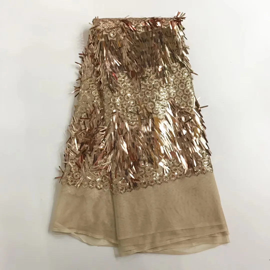 

2021 Latest gold color African French net Lace Fabric with sequins,High Quality African wedding Tulle Lace Fabric 5yards J20602
