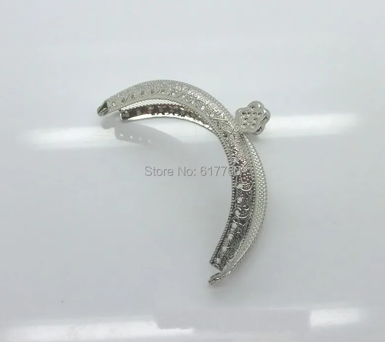 Free Shipping-2PCs Metal Frame Kiss Clasp Arch For Purse Bag Silver Tone Flower Pattern 8.5cm x 5.5cm, J2625