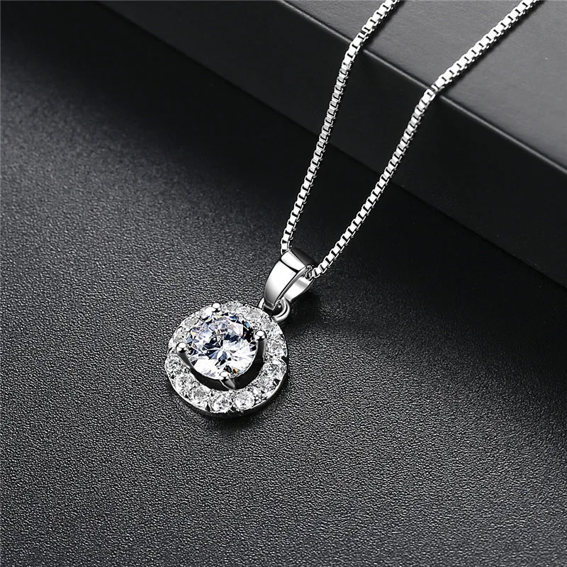 Luxury Design AAA Cubic Zirconia Necklace For Women Bridal Silver Color Rhinestone Crystal Wedding Necklaces Pendants Jewelry