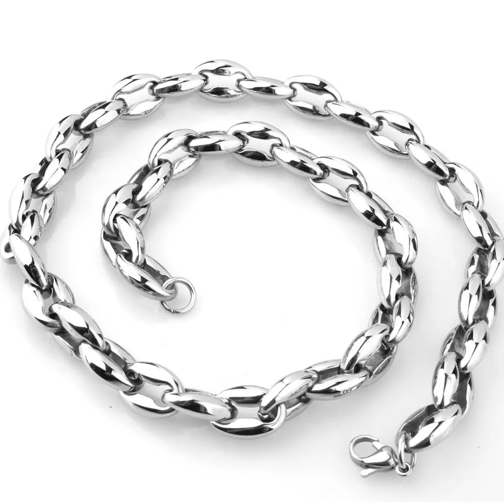 Fashion 6.5/7.5/12mm Wide Silver Color Coffee Beans Link Chain Necklace Or Bracelet Men\'s Stainless Steel 7-40\