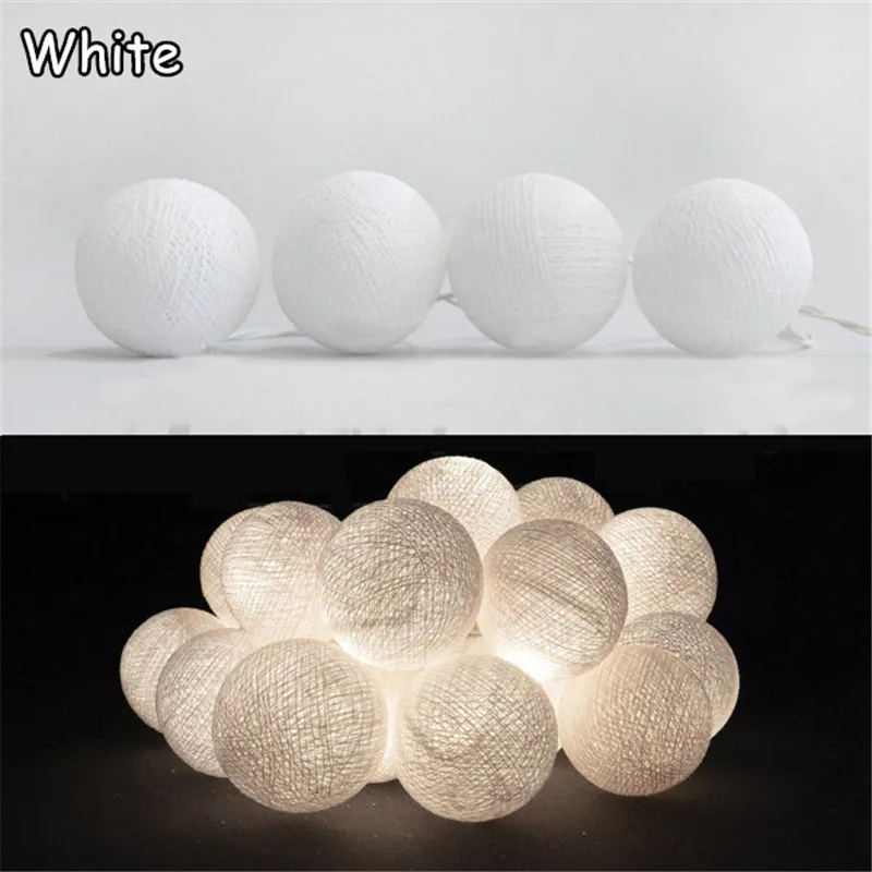 Guirlandes lumineuses en boule de coton de couleur unie pure, maison de fête, patio, mariage, décor romantique, AC 110-220V, alimenté par batterie