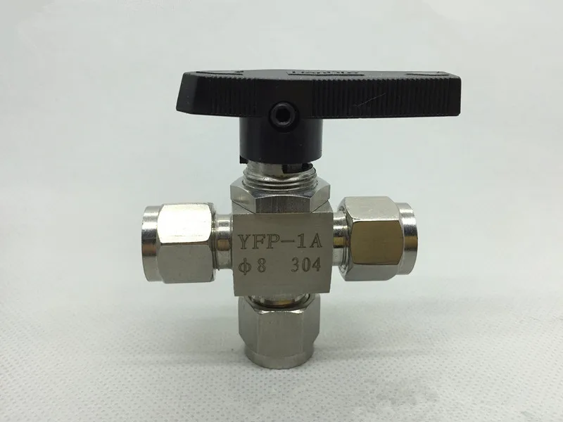 

304 Stainless steel Tee 3 Ways Compression fitting shut off Ball Valve 915 PSI PN 6.4 Fit For 6mm O/D Tube