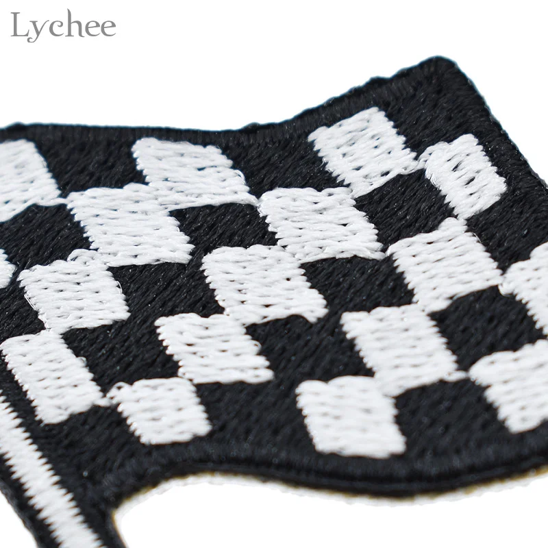 Lychee Life Checkered Flag Chequered Iron On Patch Car Racing Rock Decals Clothing Patchworks Garment Applique
