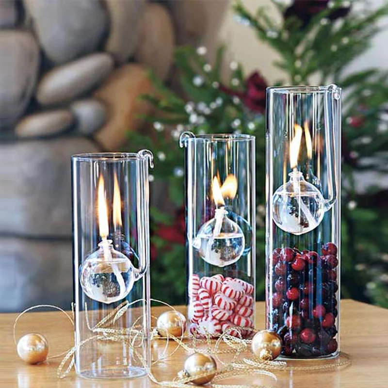 Creative European-made romantic transparent glass cylindrical oil lamp wedding decoration gift instead of candle holder home