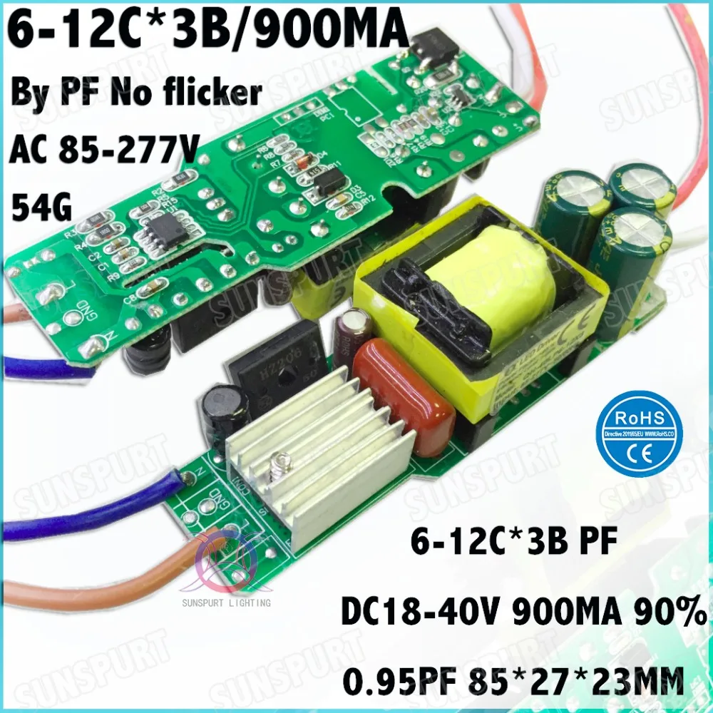 

3Pcs PFC No Flicker 40W AC85-277V LED Driver 6-12Cx3B 900MA DC18-40V Constant Current LED Power For LED Spotlights Free Shipping