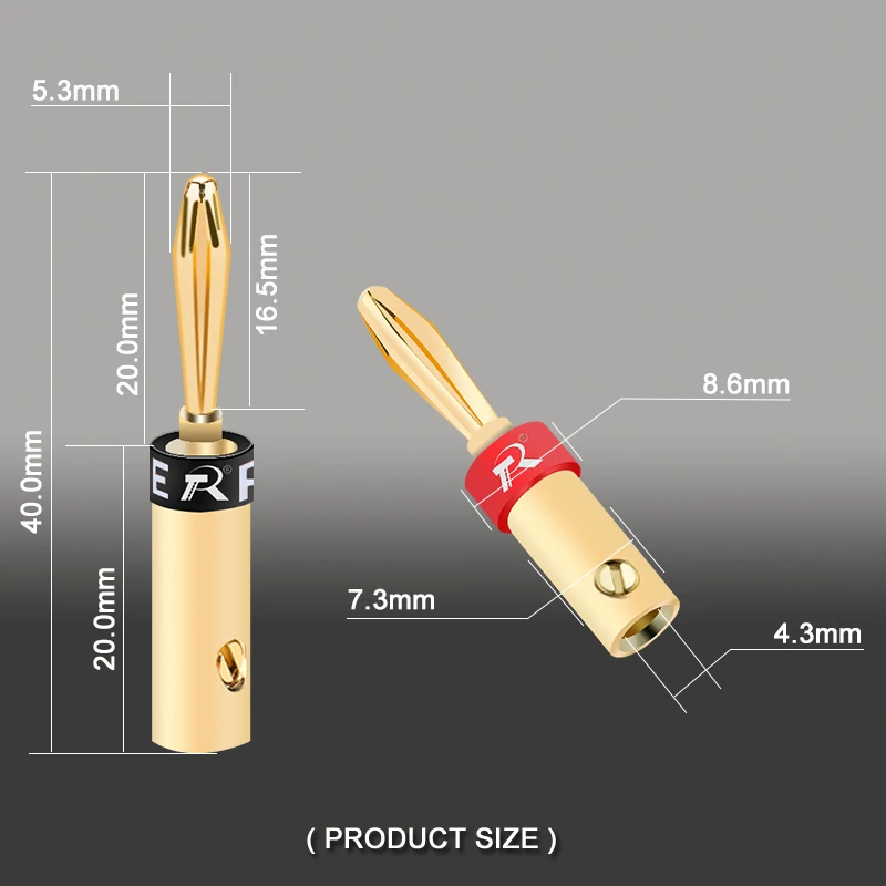 2pcs/1pair R 4mm Banana Plug Connector 24k Gold Banana Connector for Audio Video Amplifier Speaker Cable Connector