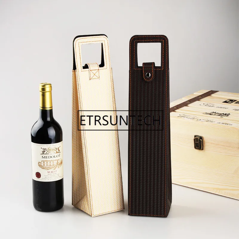 

100Pcs/Lot Luxury Portable PU Leather Wine Bags Red Wine Bottle Packaging Case Gift Storage Boxes With Handle Bar Accessories