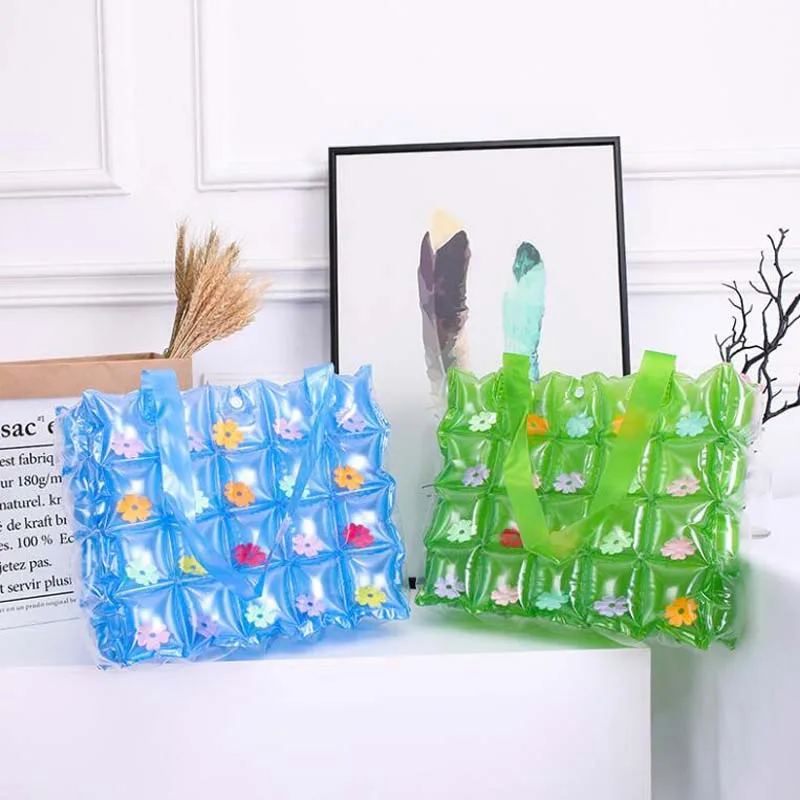 Holiday Beach Tote PVC Candy Air Filled Portable Fashion Folded Jelly Cute Bubble Bucket Sand Bag Tote Shopping Shoulder Bag