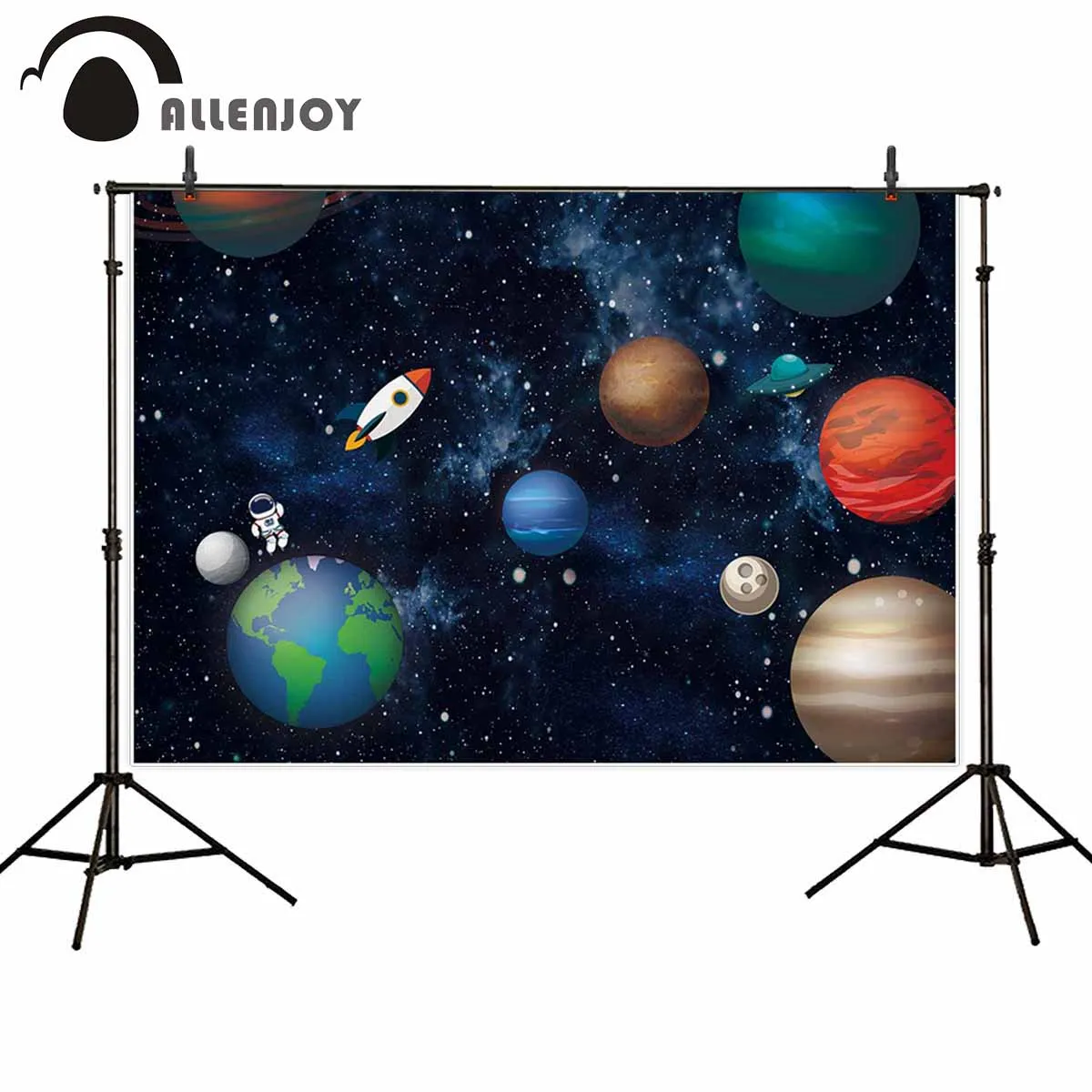 Allenjoy Birthday Planet Universe Photography Backdrop Rocket Astronaut Space Background Banner Boy Baby Shower Party Photozone