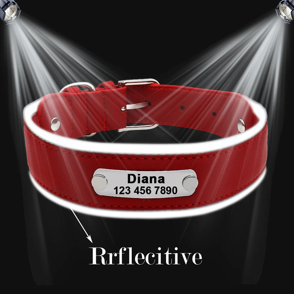 Reflective Large Dog Collar Leather Personalized Pet Dog Collars coleira para cachorro for Big Pit Bull Dogs German Shepherd