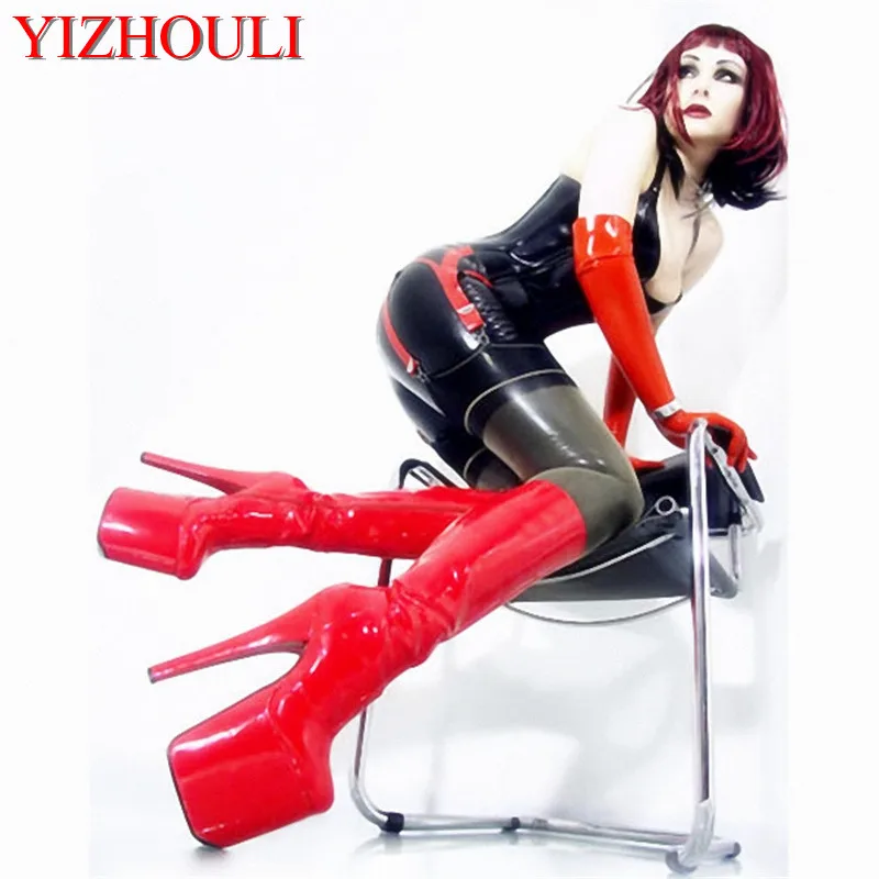 20cm high-heeled shoes shoes japanned leather knee-high sexy boots cd shoes 8 inch With Platforms fashion boots