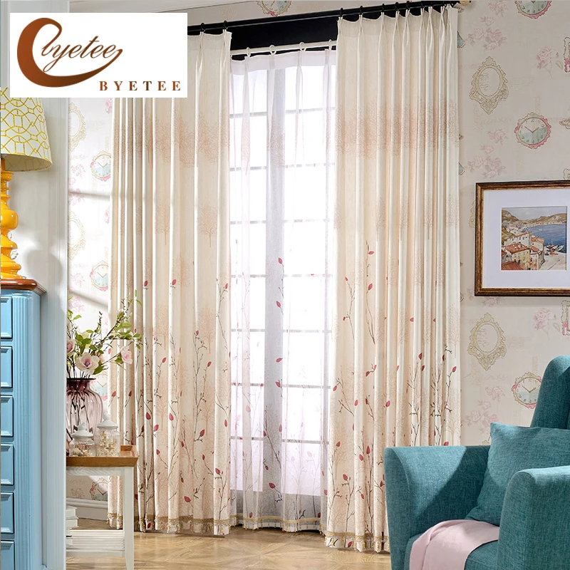 Custom Made Custom Drapes High-grade Living Room Bedroom Blackout Curtains For Fabric Pastoral Printed Floral Linen Curtain